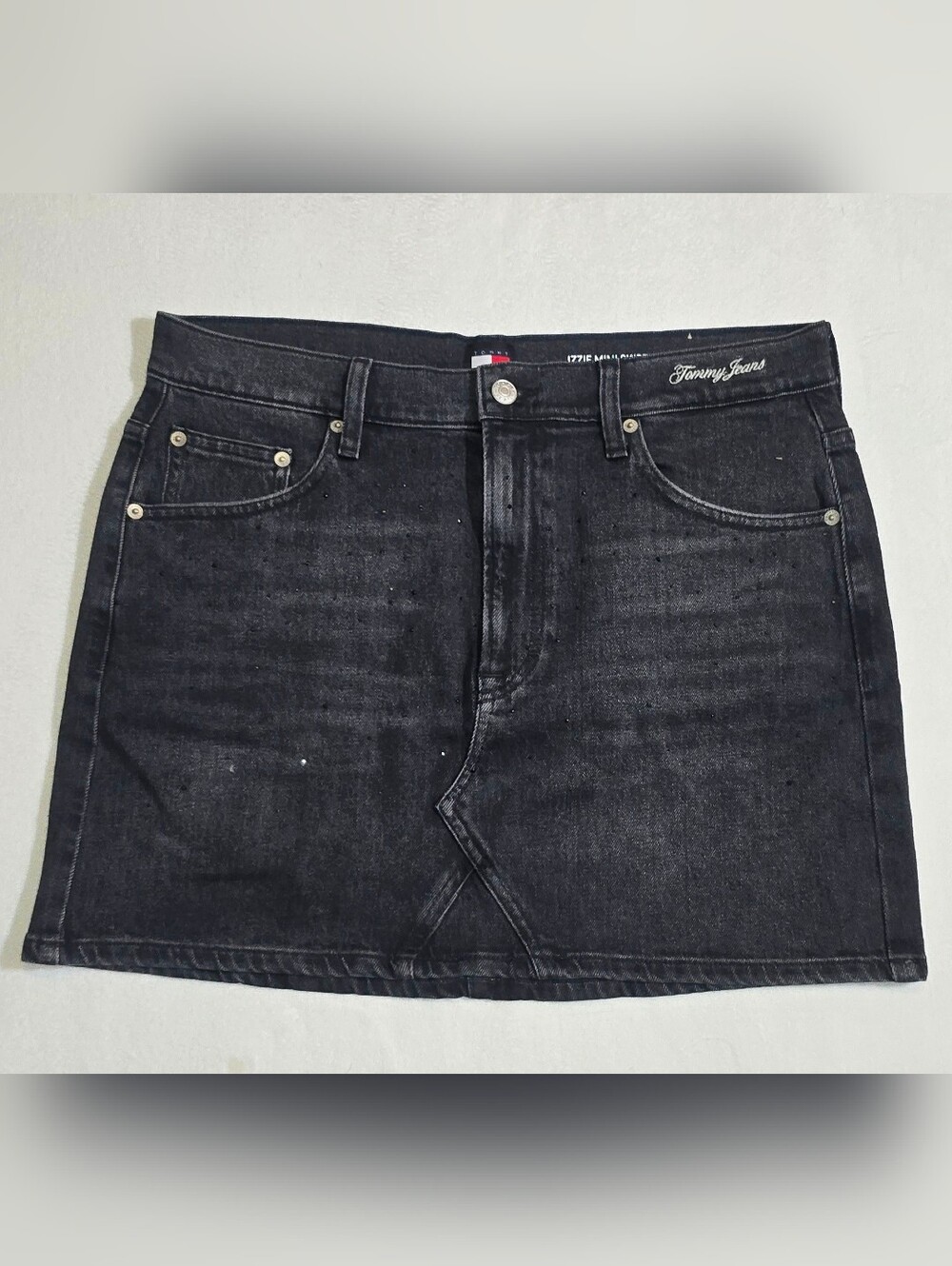 Tommy Jeans Izzie Mini Skirt Black Rhinestone Denim Size 31